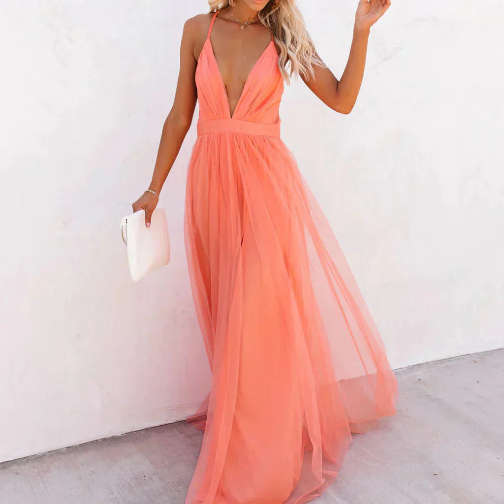 Ginevra | Vestido largo en color coral claro