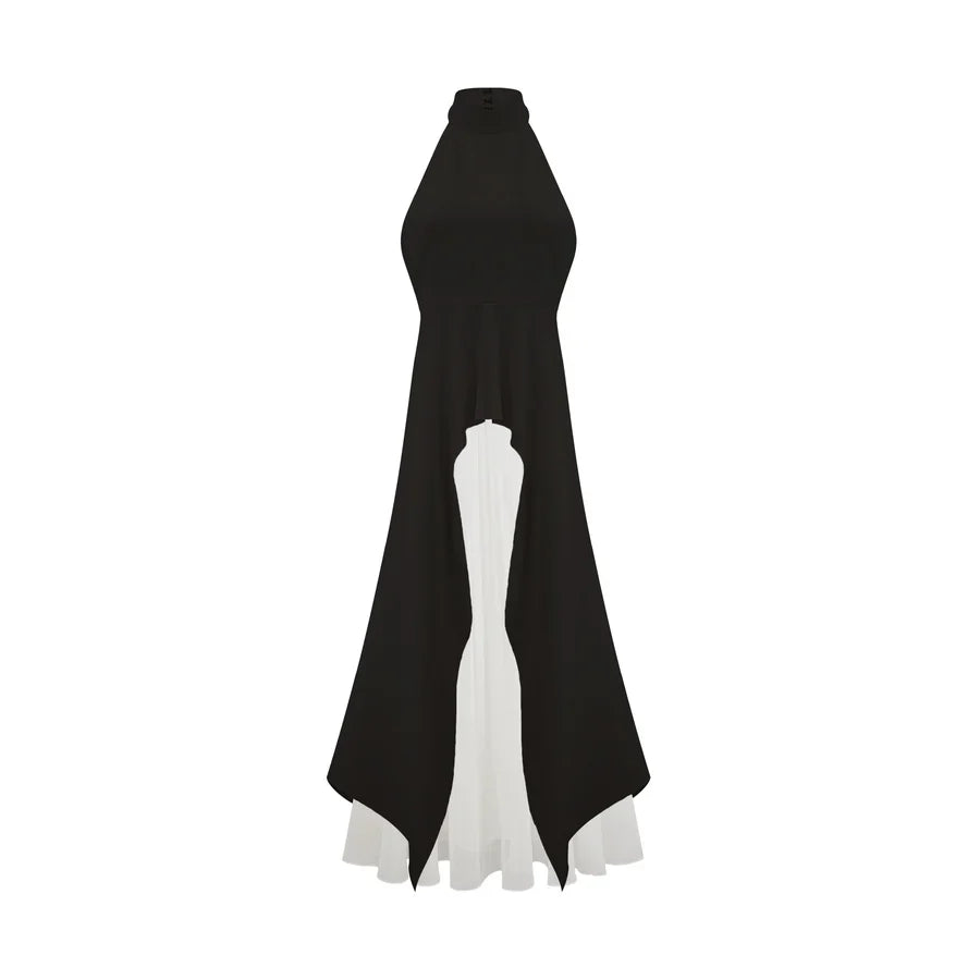 Inés - Vestido largo de capas con cuello halter