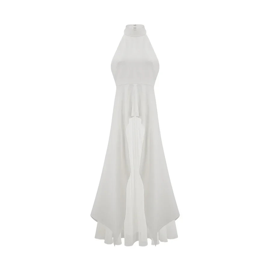 Inés - Vestido largo de capas con cuello halter