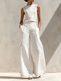 VITTORIA | CONJUNTO BLANCO CON TOP SIN MANGAS Y PANTALÓN DE PIERNA ANCHA