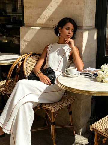 VITTORIA | CONJUNTO BLANCO CON TOP SIN MANGAS Y PANTALÓN DE PIERNA ANCHA