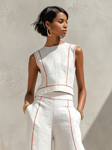 VITTORIA | CONJUNTO BLANCO CON TOP SIN MANGAS Y PANTALÓN DE PIERNA ANCHA