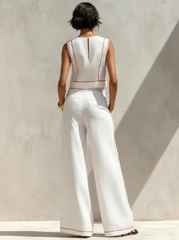 VITTORIA | CONJUNTO BLANCO CON TOP SIN MANGAS Y PANTALÓN DE PIERNA ANCHA