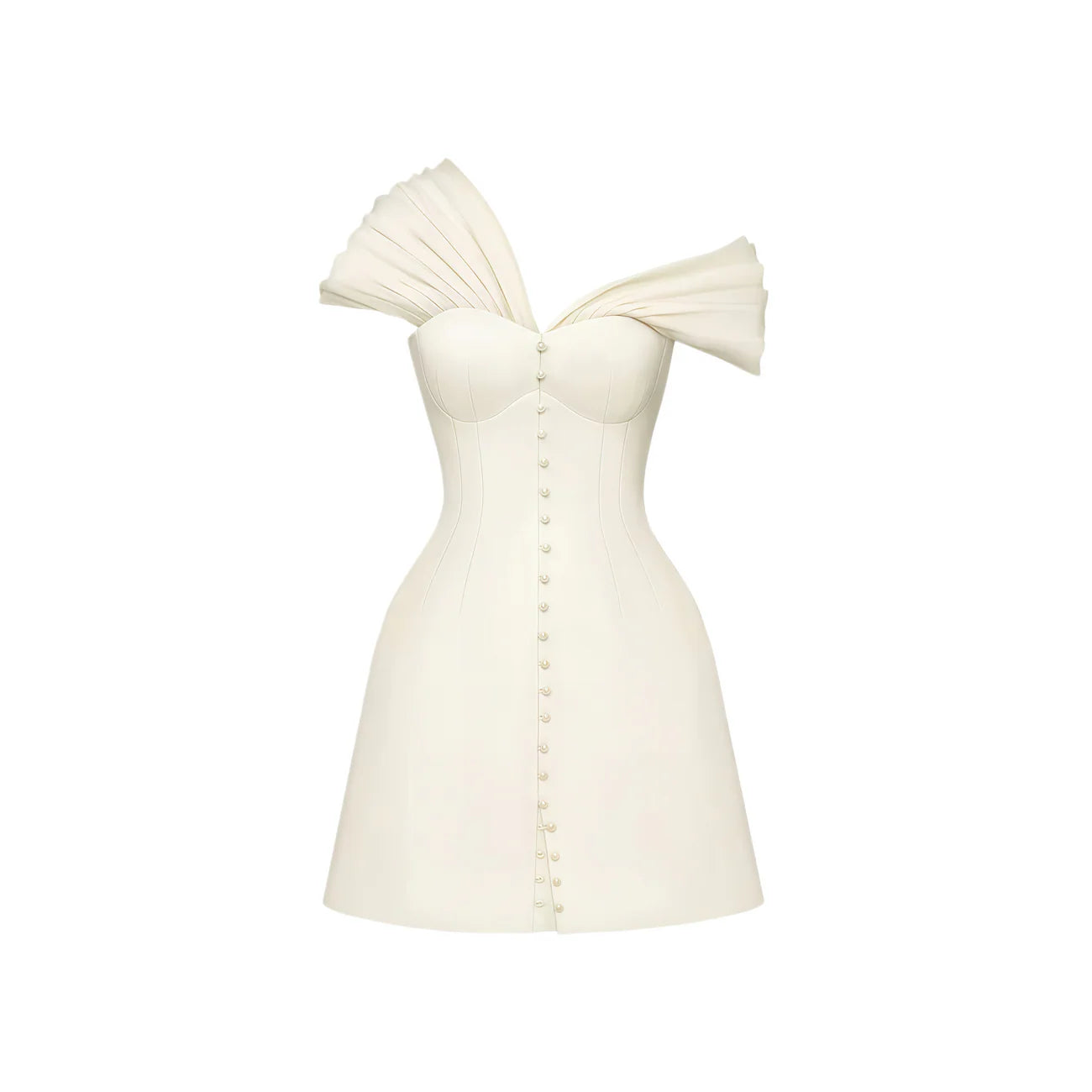 Minivestido Alistair en color blanco crema con escote pronunciado y fruncidos