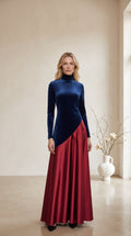 Beatrice | Elegante vestido largo bicolor y satén con falda fluida