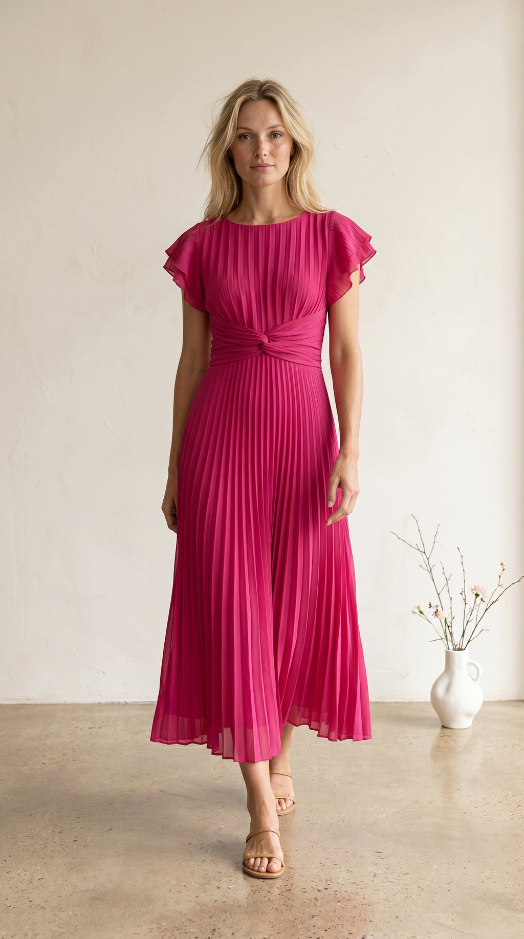 Seraphina | Elegante vestido largo plisado con cintura anudada