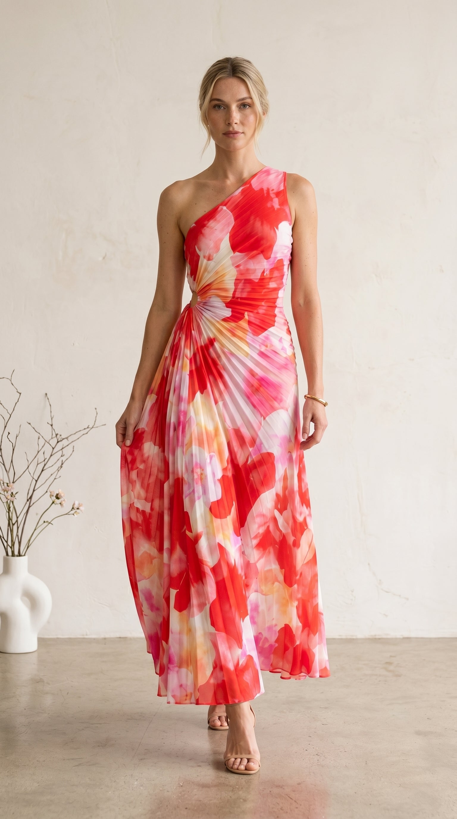 Yanira | Vestido plisado de un solo hombro