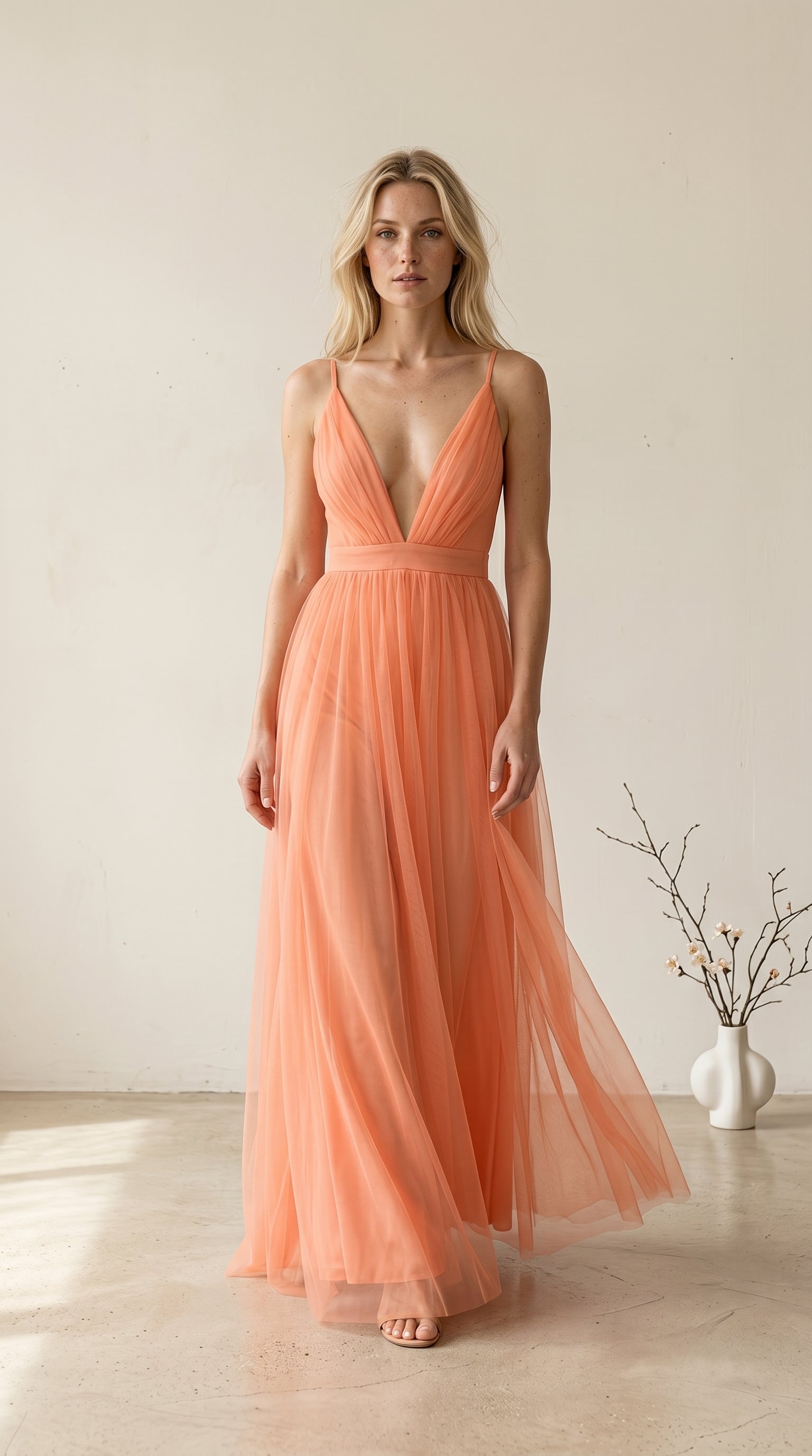 Ginevra | Vestido largo en color coral claro