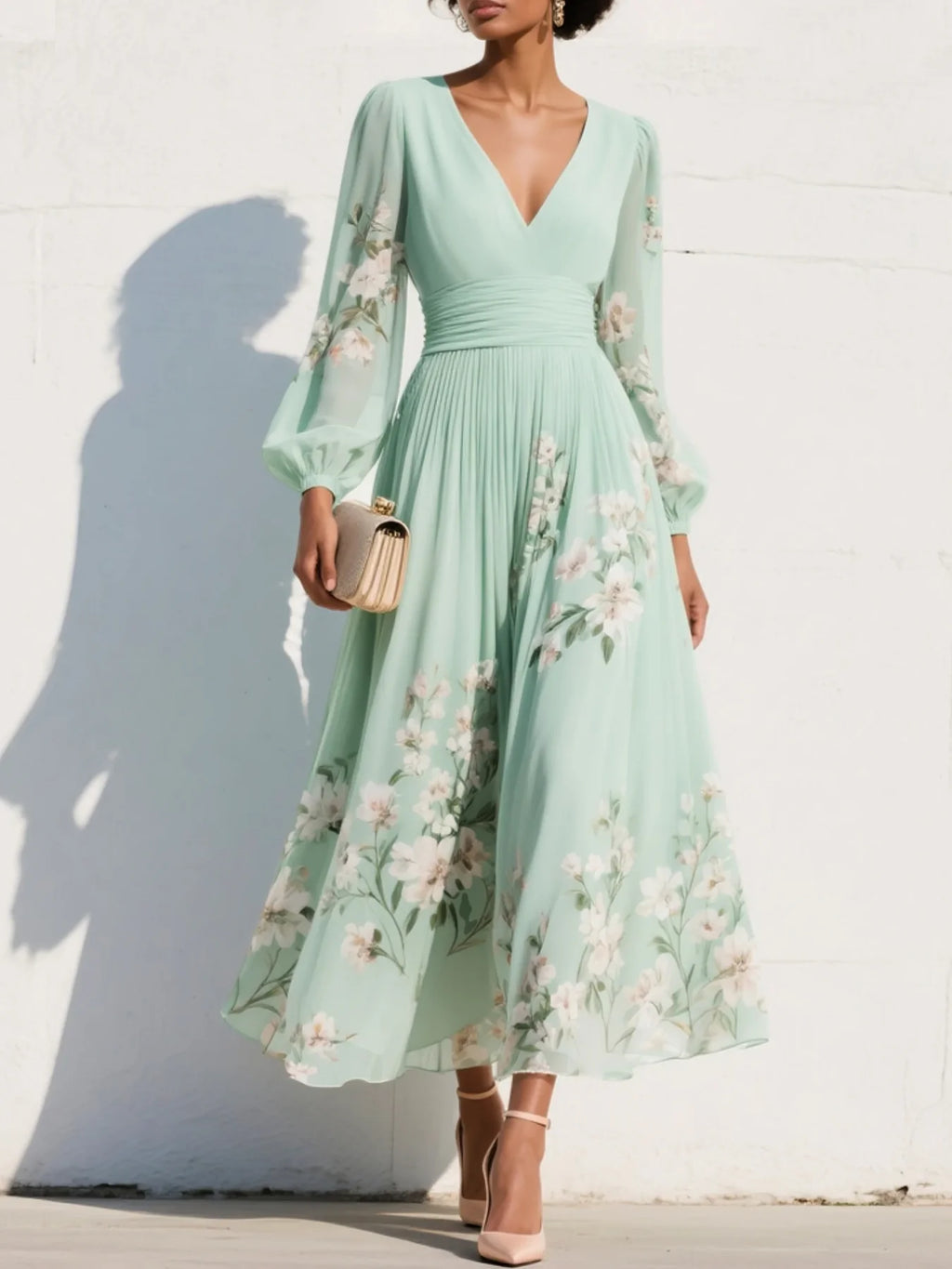 Cisella | Vestido midi floral verde claro