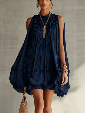 CAMILLA | MINIVESTIDO DE GASA CON CUELLO HALTER Y FALDA ABULLONADA