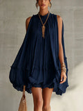 CAMILLA | MINIVESTIDO DE GASA CON CUELLO HALTER Y FALDA ABULLONADA