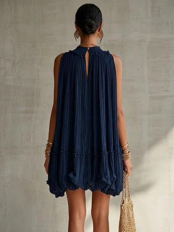 CAMILLA | MINIVESTIDO DE GASA CON CUELLO HALTER Y FALDA ABULLONADA