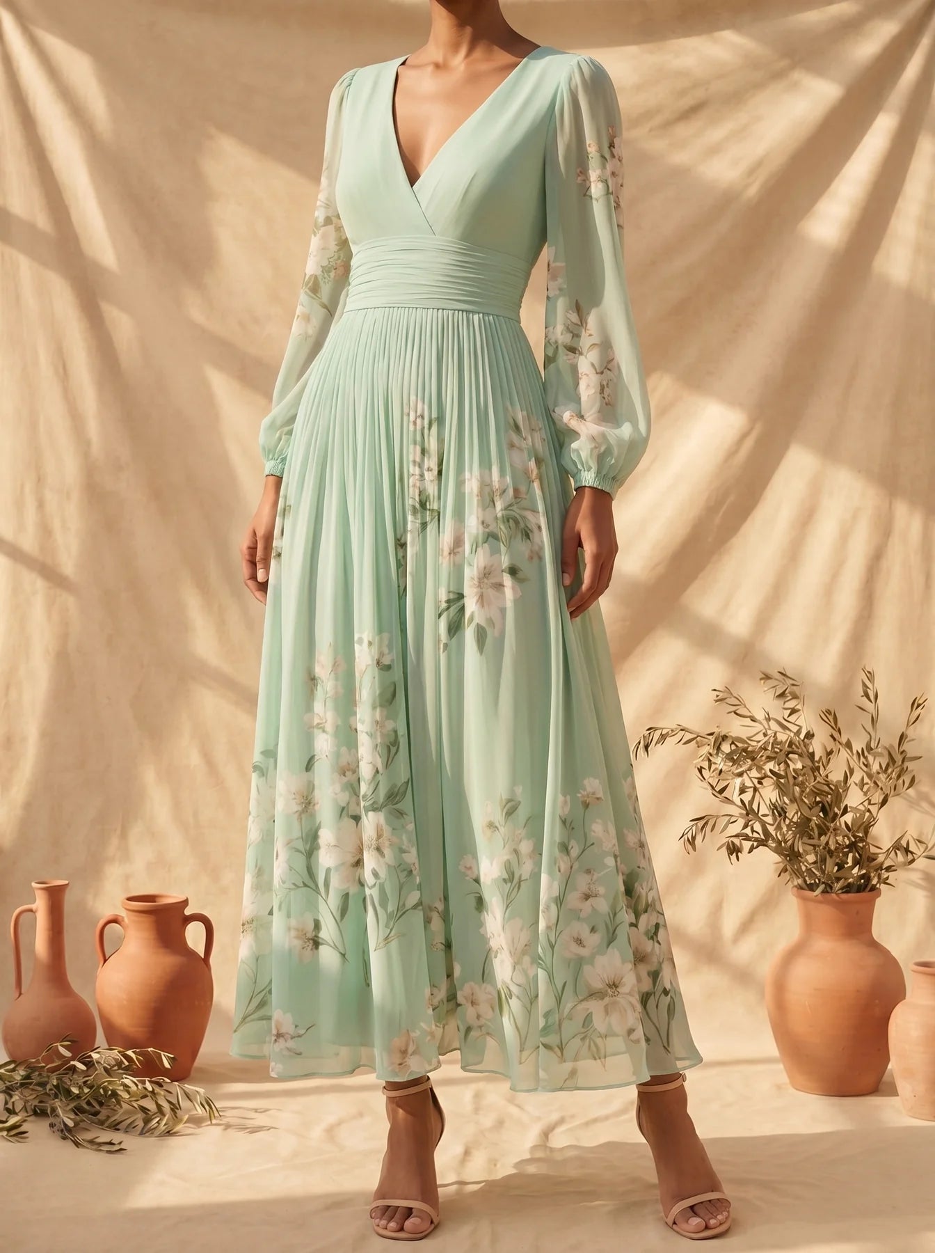 Cisella | Vestido midi floral verde claro