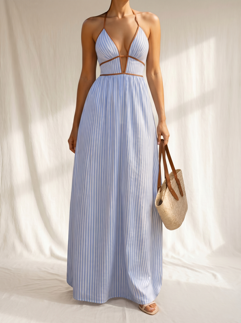 Laurina | Vestido largo a rayas con escote recortado